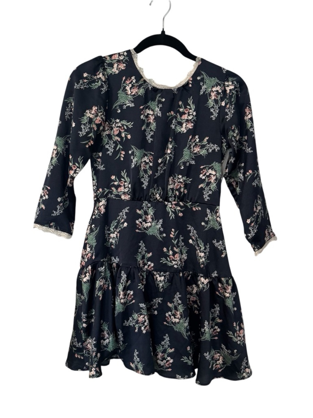 Ava & Yelly Girls Long Sleeve Navy Floral Lined Dropped Waist Dress Sz 14 GUC